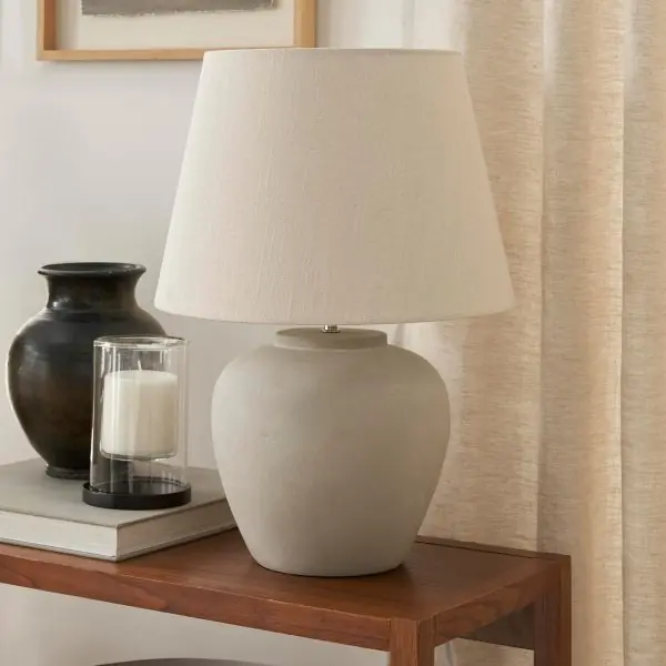 Nourison 20" Light Grey Ceramic Cement Pot Table Lamp for Bedroom, Living Room, Console, End Table