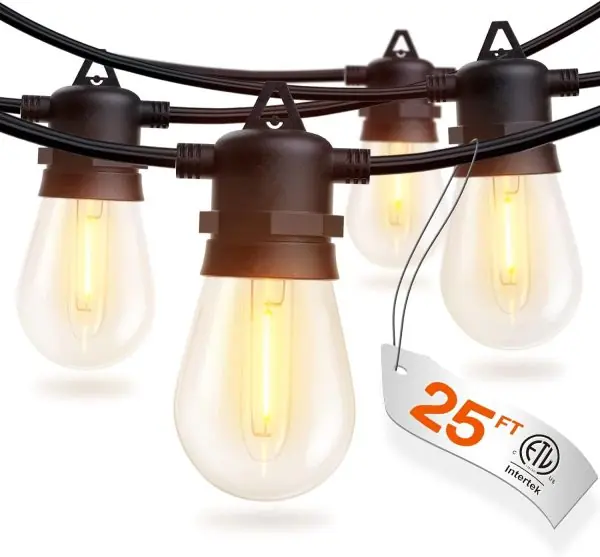 addlon 25FT LED Outdoor String Lights with Edison Shatterproof Bulbs, Heavy-Duty and Weatherproof Strand, Commercial Grade Patio Lights, Decorative for Garden or Patio, Black