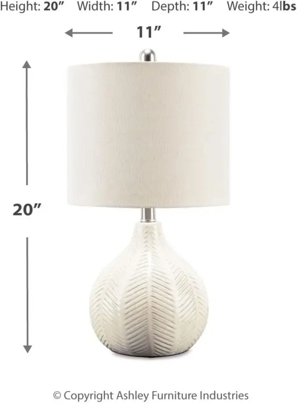 Signature Design by Ashley Rainermen 20" Modern Herringbone Ceramic Table Lamp, Off White - Image 2