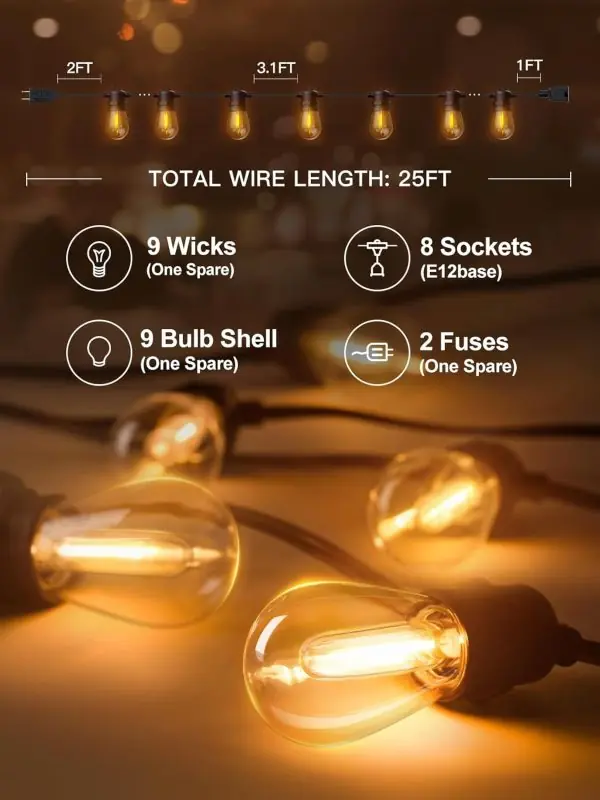 addlon 25FT LED Outdoor String Lights with Edison Shatterproof Bulbs, Heavy-Duty and Weatherproof Strand, Commercial Grade Patio Lights, Decorative for Garden or Patio, Black - Image 6