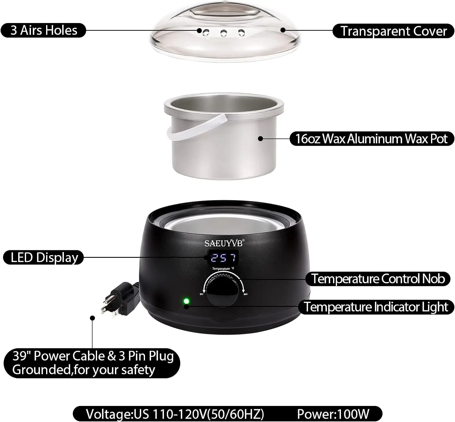 SAEUYVB Wax Melter for Candle Making,Candle Melting Pot,Candle Wax Melter,Multifunctional Wax Melting Tool with LED Temperature Display - Image 4