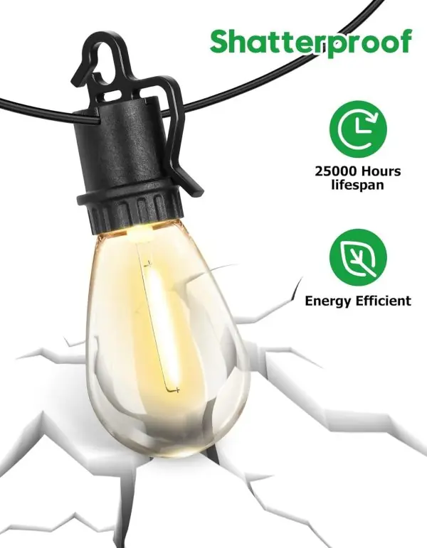 100FT Outdoor String Lights Waterproof, Outdoor Lights with S14 Shatterproof Bulbs, Connectable Hanging Patio Lights, IP55 Commercial Grade LED Outdoor String Lights for Outside, Patio, Bistro - Image 2