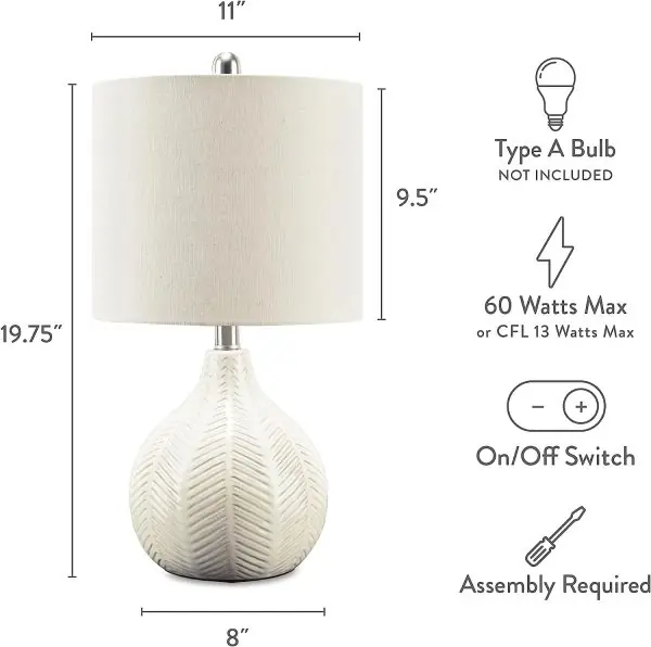 Signature Design by Ashley Rainermen 20" Modern Herringbone Ceramic Table Lamp, Off White - Image 4
