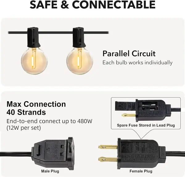 Outdoor String Lights 25ft, G40 Led Patio Lights with 13pcs Bulbs,Waterproof Shatterproof Dimmable Connectable Hanging Globe Outdoor Lights for Cafe Bistro Backyard Gazebo Balcony Party, Black - Image 6