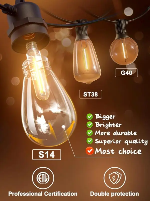addlon 25FT LED Outdoor String Lights with Edison Shatterproof Bulbs, Heavy-Duty and Weatherproof Strand, Commercial Grade Patio Lights, Decorative for Garden or Patio, Black - Image 3