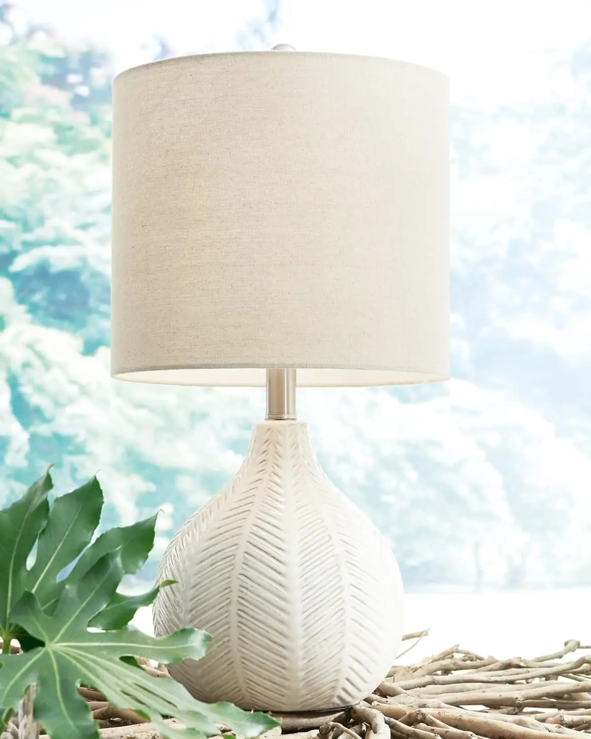 Signature Design by Ashley Rainermen 20" Modern Herringbone Ceramic Table Lamp, Off White - Image 3