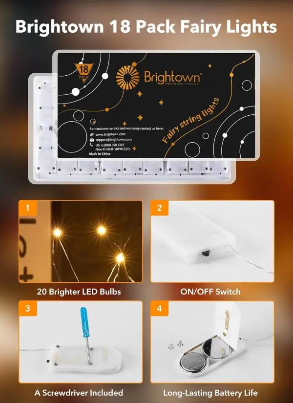 Brightown 12 Pack LED Fairy Lights Battery Operated String Lights - 7ft 20LED Waterproof Silver Wire Firefly Starry Moon Lights for DIY Crafts Wedding Table Centerpieces Party Bedroom Christmas - Image 2