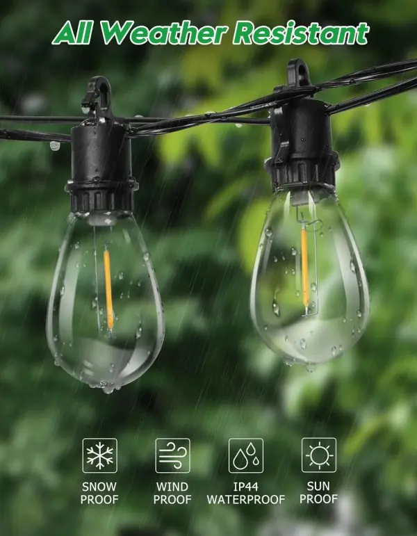 100FT Outdoor String Lights Waterproof, Outdoor Lights with S14 Shatterproof Bulbs, Connectable Hanging Patio Lights, IP55 Commercial Grade LED Outdoor String Lights for Outside, Patio, Bistro - Image 4