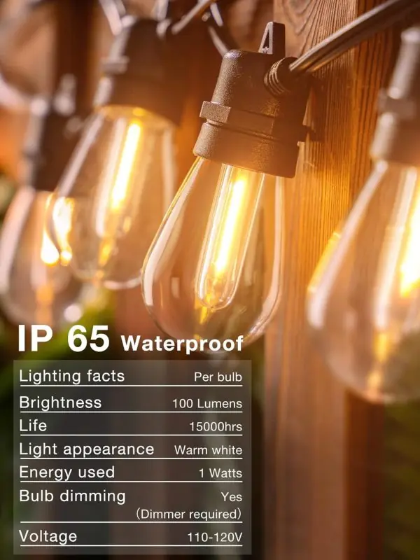 addlon 25FT LED Outdoor String Lights with Edison Shatterproof Bulbs, Heavy-Duty and Weatherproof Strand, Commercial Grade Patio Lights, Decorative for Garden or Patio, Black - Image 4