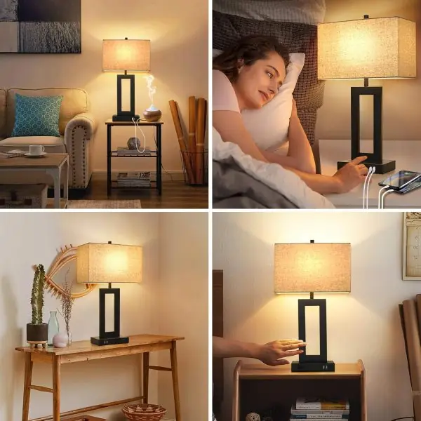 Set of 2 Touch Control Table Lamp with 2 USB Ports, 3-Way Dimmable Modern Nightstand Lamp Sets Bedside Touch Desk Lamp with Fabric Cream Shade For Bedroom Table Living Room Reading, Included Bulbs - Image 5