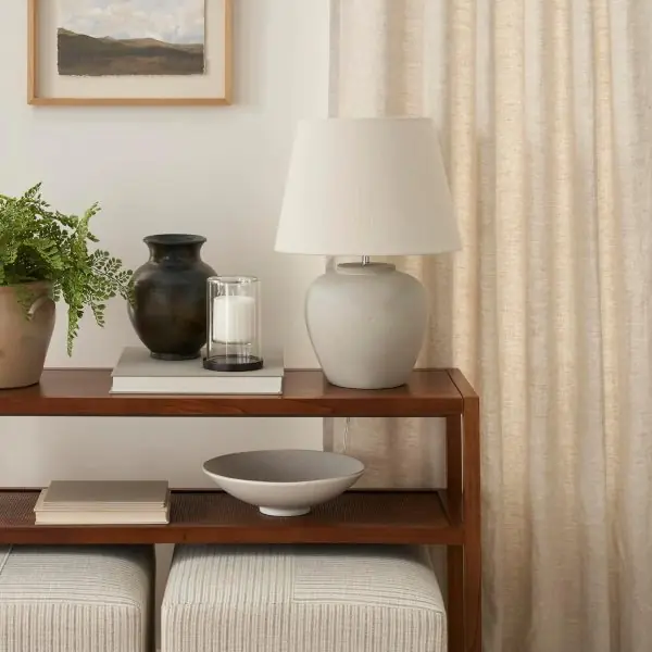 Nourison 20" Light Grey Ceramic Cement Pot Table Lamp for Bedroom, Living Room, Console, End Table - Image 3