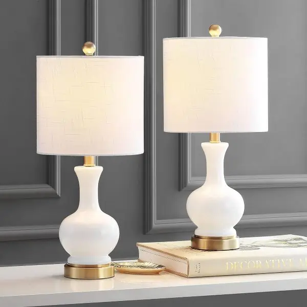 JONATHAN Y JYL4033A-SET2 Set of 2 Table Lamps Cox 22" Glass/Metal LED Table Lamp Contemporary Bedside Desk Nightstand Lamp for Bedroom Living Room Office College Bookcase, White/Brass Gold - Image 2